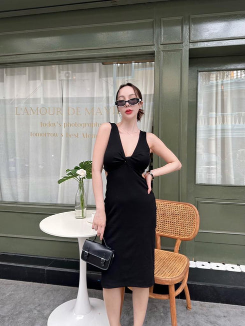 Evening V-neck Cut out Waist Split Fitted Dresses